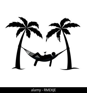 man in a hammock between palms pictogram vector illustration EPS10 Stock Vector