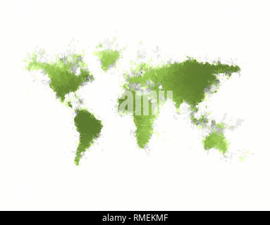 World map 3d green polygon isolated on white background Stock Photo