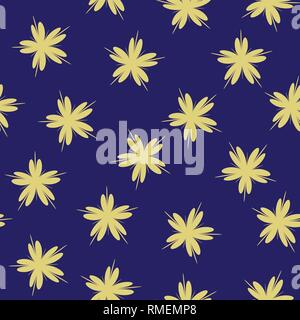 Seamless pattern with gold flowers cherry on a deepblue geometric background. Stock Vector