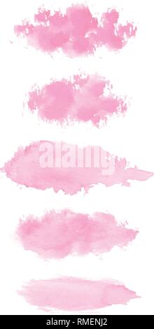 Set of hand painted pink vector watercolor brush stroke textures for your design. Isolated on the white  background. Stock Vector
