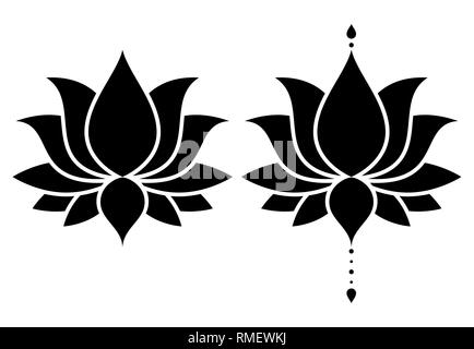 Lotus zen flower vector design set, Yoga decorative background - boho style Stock Vector