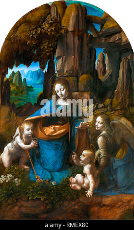 Leonardo da Vinci, Virgin of the Rocks (London version), Renaissance painting, circa 1495 Stock Photo