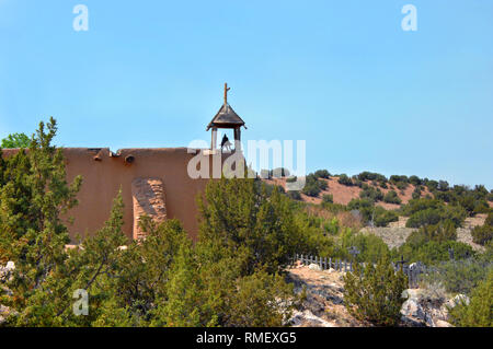 Exterior of the Morada de la Conquistadora building, a meeting house, sits in the living history museum at El Rancho del las Golondrinas outside of Sa Stock Photo