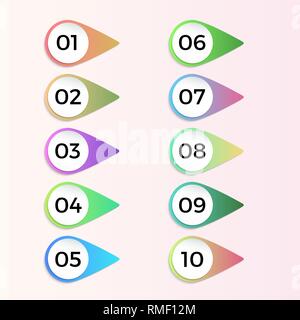 Number bullet pointers 3d gradient markers 1 to 10. Vector set for design Stock Vector