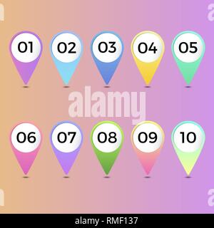 Number bullet point gradient markers 1 to 10. Vector set for design Stock Vector