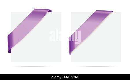 Silk violet corner ribbons set - Vector design elements for design Stock Vector