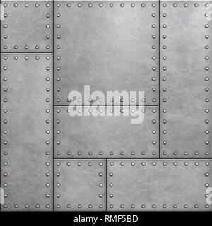 armor plates with rivets as seamless metal background 3d illustration Stock Photo