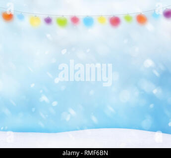 christmas lights background and snow Stock Photo