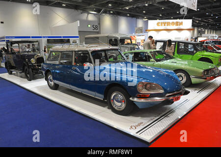 ExCel London, UK. 14th Feb 2019. Vintage Citroën cards and vans on display at the London Classic Car Show which is taking place at ExCel London, United Kingdom. Around 700 of the world's finest classic cars are on display at the show ranging from vintage pre-war tourers to a modern concept cars. The show brings in around 37,000 visitors, ranging from serious petrol heads to people who just love beautiful and classic vehicles. Credit: Michael Preston/Alamy Live News Stock Photo