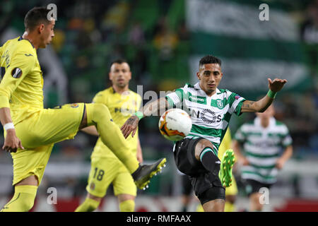 Raphinha (Raphael Dias Belloli) of Sporting CP in action during the Europa League 2018/2019 footballl match between Sporting CP vs Villarreal FC. (Final score: Sporting CP 0 - 1 Villarreal FC) Stock Photo