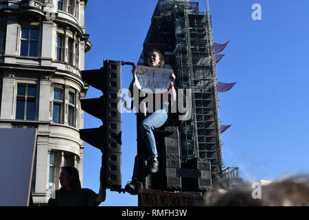 London, UK. 15th Feb 2019. Thousands protesters attend the Youth Strike 4 Climate demand world leaders to act now at Parliament Square on 15 Feb 2019, London, UK Credit: Picture Capital/Alamy Live News Stock Photo