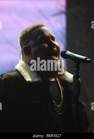 Rory Charles Graham, better known as Rag'n'Bone Man, performing with Calvin Harris (not pictured) during the filming for the Graham Norton Show at BBC Studioworks 6 Television Centre, Wood Lane, London, to be aired on BBC One on Friday evening. PRESS ASSOCIATION. Picture date: Thursday February 14, 2019. Photo credit should read: PA Images on behalf of So TV Stock Photo