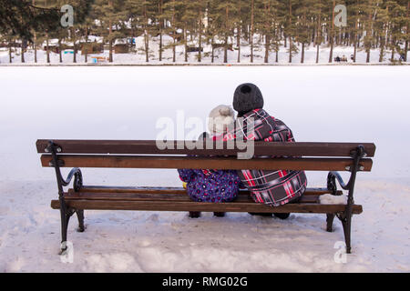 Two girls on the bench Stock Photo