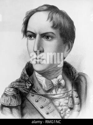 Lithograph of irish republican and nationalist leader robert emmet. Emmet lead the rebellion of 1803 and was caught and tried for treason and then hung drawn and quartered in thomas street dublin on 20th september 1803 Stock Photo