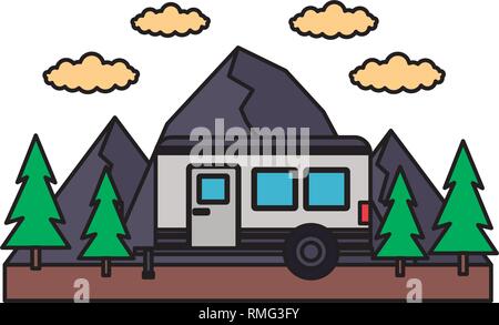 camper trailer mountains trees Stock Vector Image & Art - Alamy