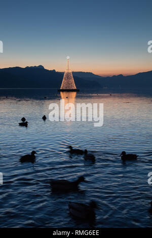 Christmas decoration light at lake Wörthersee in Carinthia/Austria Stock Photo