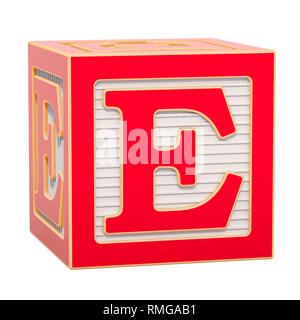 ABC Alphabet Wooden Block with E letter. 3D rendering isolated on white background Stock Photo