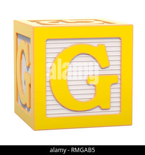 ABC Alphabet Wooden Block with G letter. 3D rendering isolated on white background Stock Photo