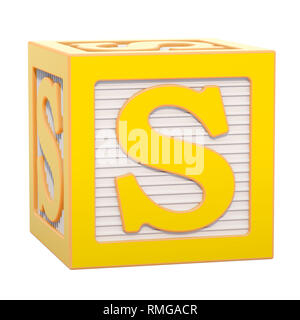 ABC Alphabet Wooden Block with S letter. 3D rendering isolated on white background Stock Photo