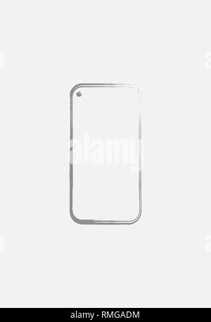 Grunge smartphone outline, etching style smartphone shape outline with outline brush strokes Stock Vector