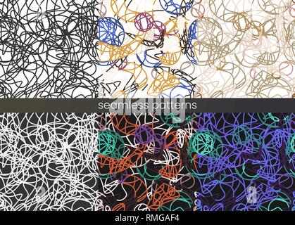 Vector seamless thread pattern set. . Abstract colour rope pattern. Stock Vector