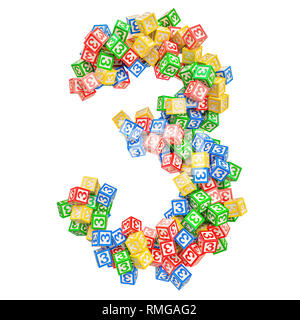 Number 3, from ABC Alphabet Wooden Blocks. 3D rendering isolated on white background Stock Photo