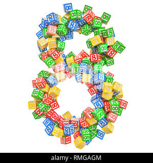 Number 8, from ABC Alphabet Wooden Blocks. 3D rendering isolated on white background Stock Photo