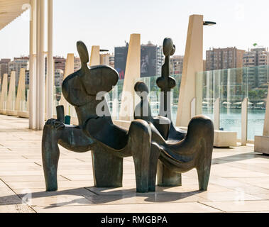 Modern bronze sculpture, Palm Grove of Surprises promenade by Jerónimo Junquera,  Malaga, Andalusia, Spain Stock Photo