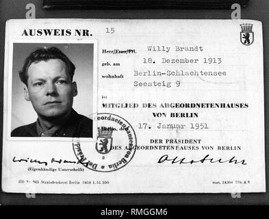 Deputy ID card a of the SPD politician Willy Brandt. Stock Photo