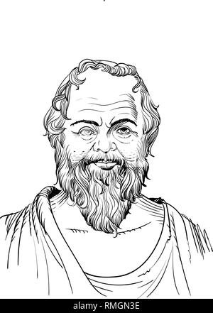 Socrates portrait in line art illustration. He was a classical Greek philosopher and he is considered as the father of western philosophy. Stock Vector