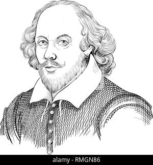 William Shakespeare. Sketch illustration. Black and white vector Stock