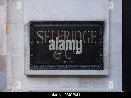 Oxford Street, London, UK, 7th February 2019, Selfridges entrance Stock Photo