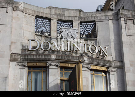 West End, London, UK, 7th February 2019, Sign for the Dominion Theatre Stock Photo