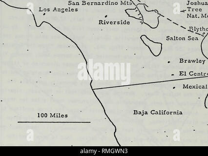 . Annotated bibliography on seasonal movements of migratory and resident birds in the California desert. Birds; Bird populations. San Bernardino Mt Riverside Colorado! River. Joshua ^-Trcc Nat. Mon, Blyth&lt; Salton Sea Brawley - El Ccntn Baja California Fig.gA --Charted portion of turkey vulture migratory route. Please note that these images are extracted from scanned page images that may have been digitally enhanced for readability - coloration and appearance of these illustrations may not perfectly resemble the original work.. Jehl, Joseph R; United States. Bureau of Land Management. Rivers Stock Photo
