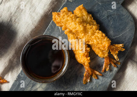 Homemade Deep Fried Shrimp Tempura with Soy Sauce Stock Photo