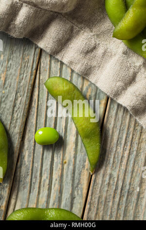 Raw Green Organic Edamame Soy Beans Ready to Eat Stock Photo