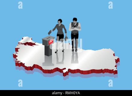 Secular voters are voting for Turkish election over Turkey map. All the objects, shadows and background are in different layers. Stock Vector