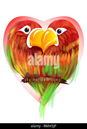 enamored parrots. two parrots on background of the heart Stock Vector