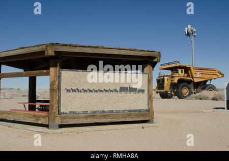 Lectra Haul truck at The open pit Rio Tinto Boron Mine (formerly the U.S. Borax Boron Mine) , Boron CA USA Stock Photo