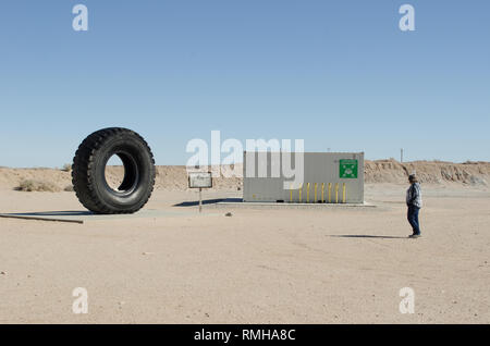 The open pit Rio Tinto Boron Mine (formerly the U.S. Borax Boron Mine) , Boron CA USA Stock Photo