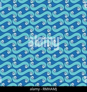 Blue sea waves seamless pattern, abstract ocean wave background of water flow. Stock Vector