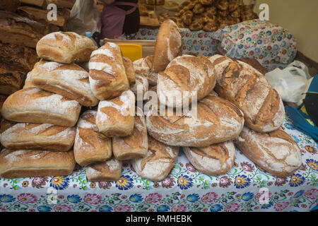 Jawor, Poland - August 2018 : Freshly baked bread for sale from a street stand during the annual Bread and Gingerbread Festival Stock Photo