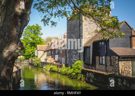 Canterbury, UK - May, 2018. View of typical medieval building along the river Stour in the historical town centre. Stock Photo