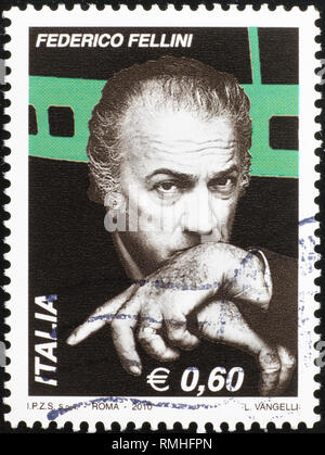 Italian movie director Federico Fellini on postage stamp Stock Photo