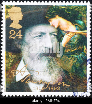 Lord Tennyson on british postage stamp Stock Photo