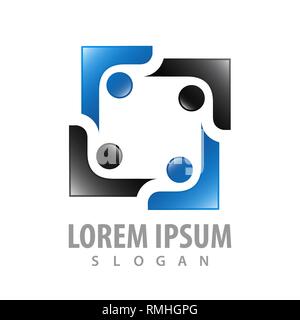 Square human figures character logo concept design. Symbol graphic template element Stock Vector