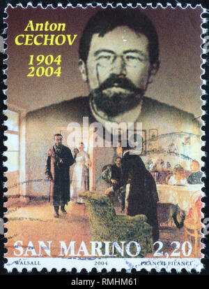 Portrait of Anton Chekhov on postage stamp Stock Photo