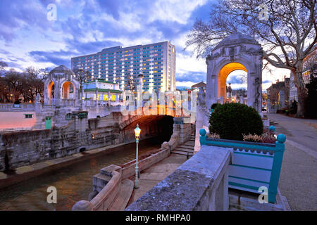 Vienna Stadtpark monumental architecture and river dusk view, capital of Austria Stock Photo