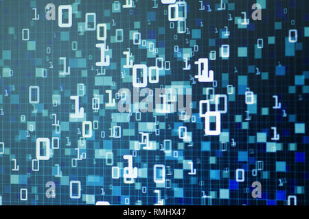 Digital technology binary background. light blue digital data flowing from top to bottom of the frame. blue block pixel abstract background for comput Stock Photo
