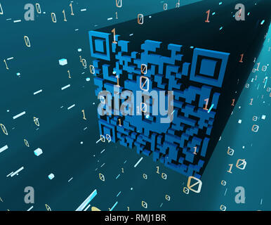 Technical data QR code and Bitcoin, data identification Stock Photo